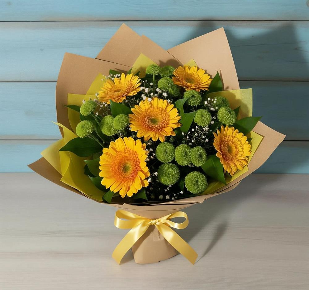 Букет цветов из: Герберы и Хризантемы в Атамановке