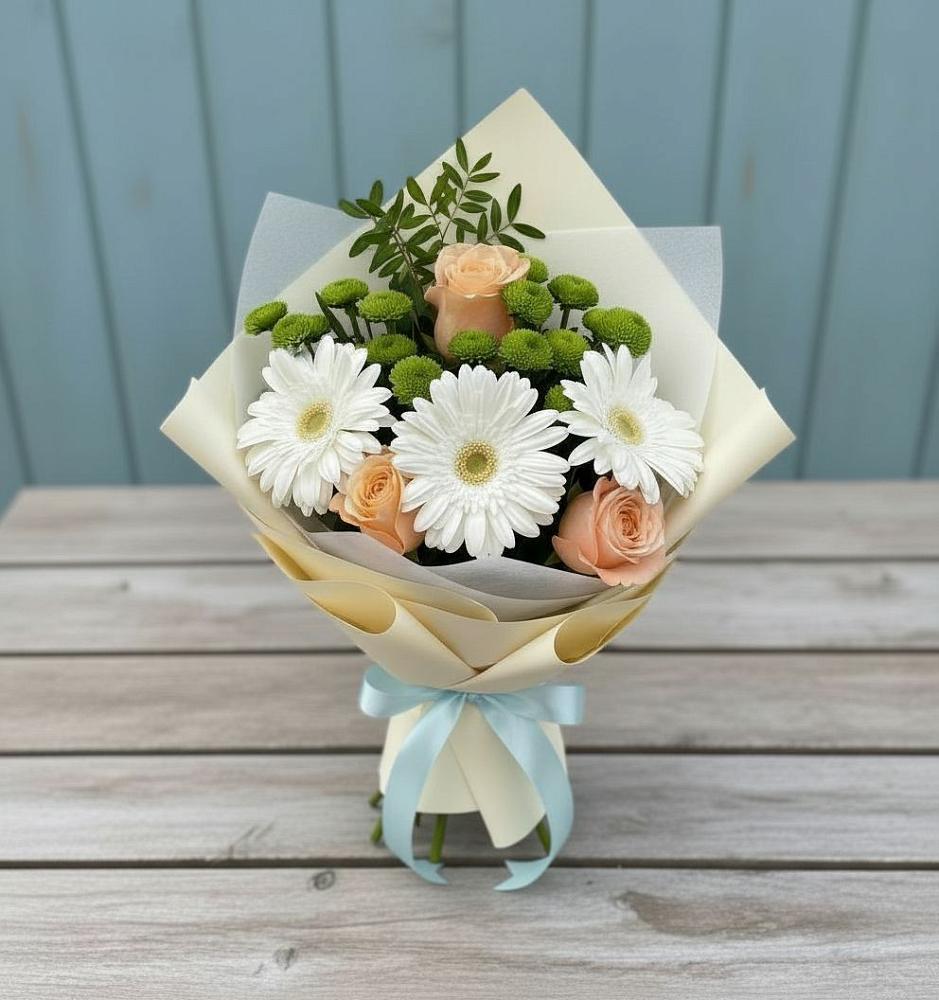 Букет цветов из: Герберы, Розы и Хризантемы в Атамановке