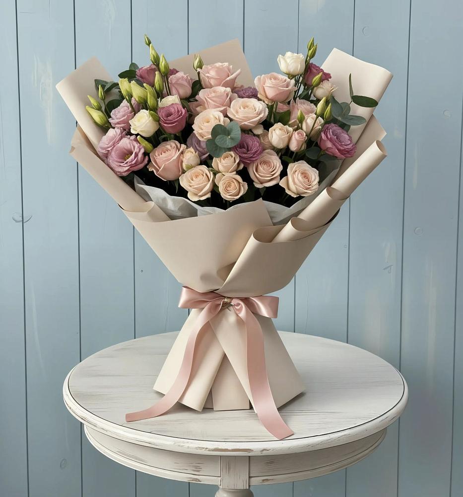 Букет цветов из: Розы и Лизиантусы в Атамановке