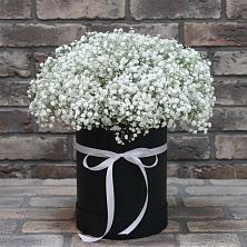 Цветочная композиция из Гипсофила в шляпной коробке в Атамановке